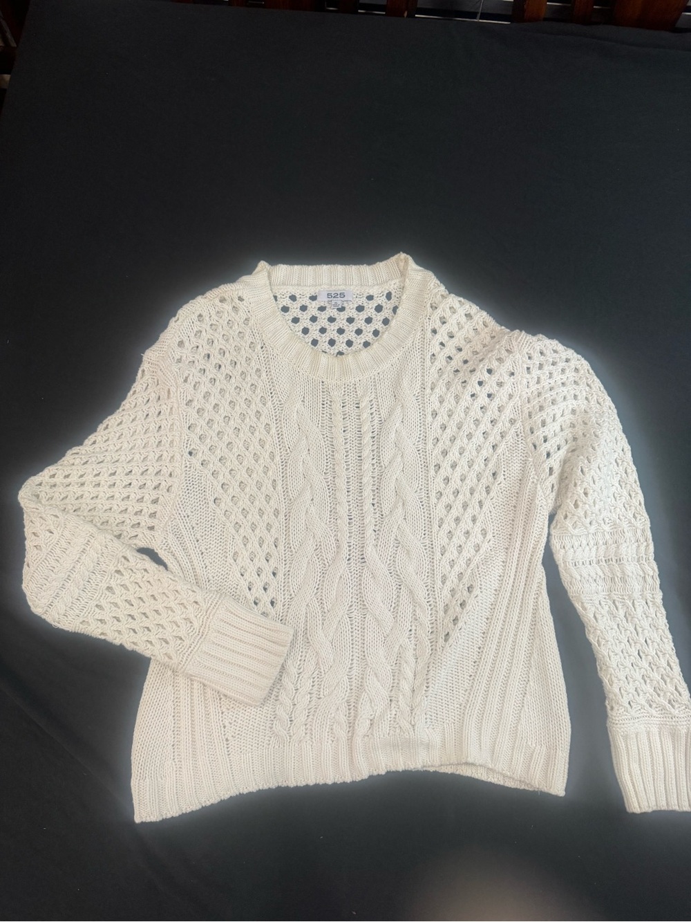 525 America Ivory Cotton Cable Open Knit Sweater XL